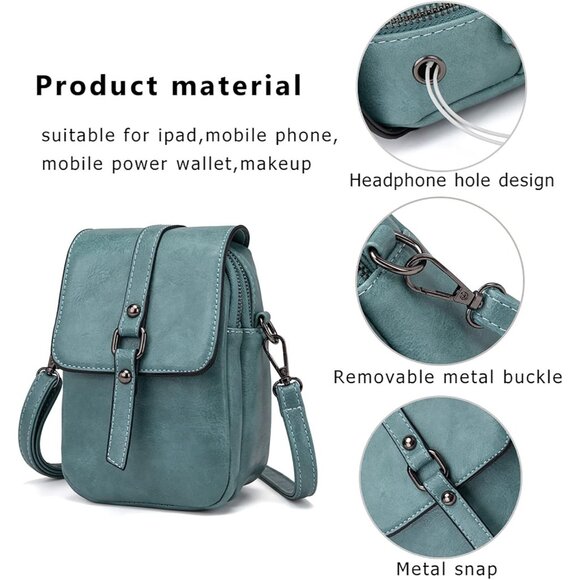 Women's Blue Vintage Cross Body Phone Bag Small Messenger Shoulder Handbag - Picture 5 of 7